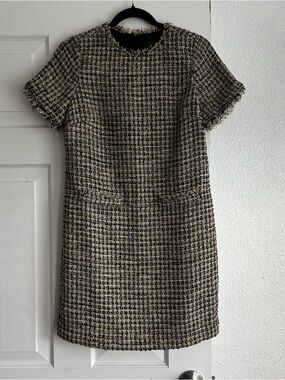 Ann Taylor Shimmer Black and Gold Tweed Shift Dress Size 6P